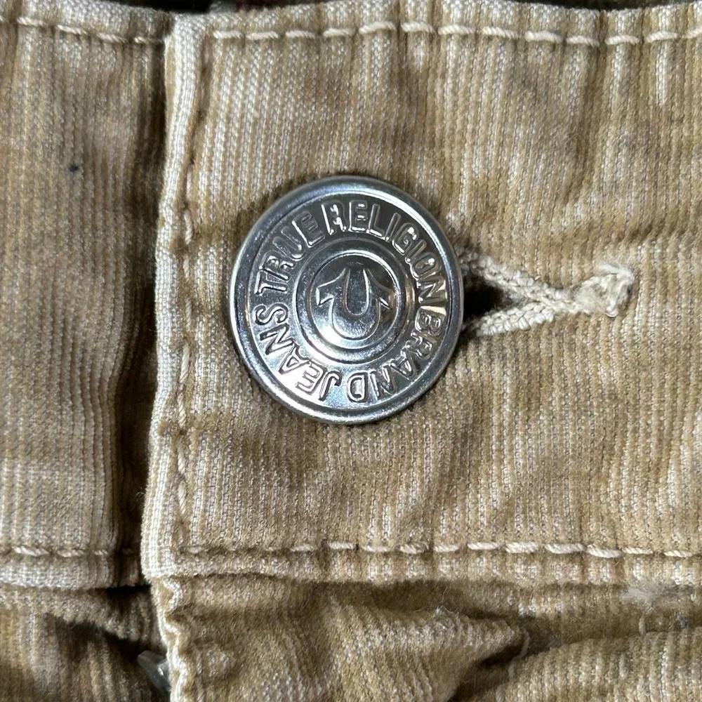 True Religion Ricky Jean Short Men 40 Tan Corduroy Frayed Flap Pocket Jorts Y2K